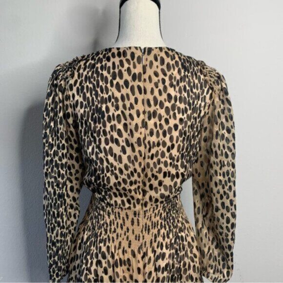Rebecca Taylor Leopard Print Long Sleeve Plunged Neckline Mini Dress - Picture 12 of 16